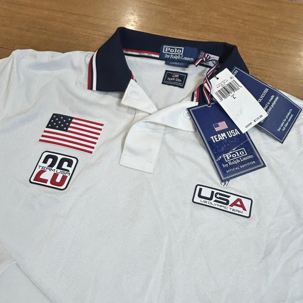 Team USA Shirt Mens Large White Olympic Polo Ralph Lauren Long Sleeve Classic